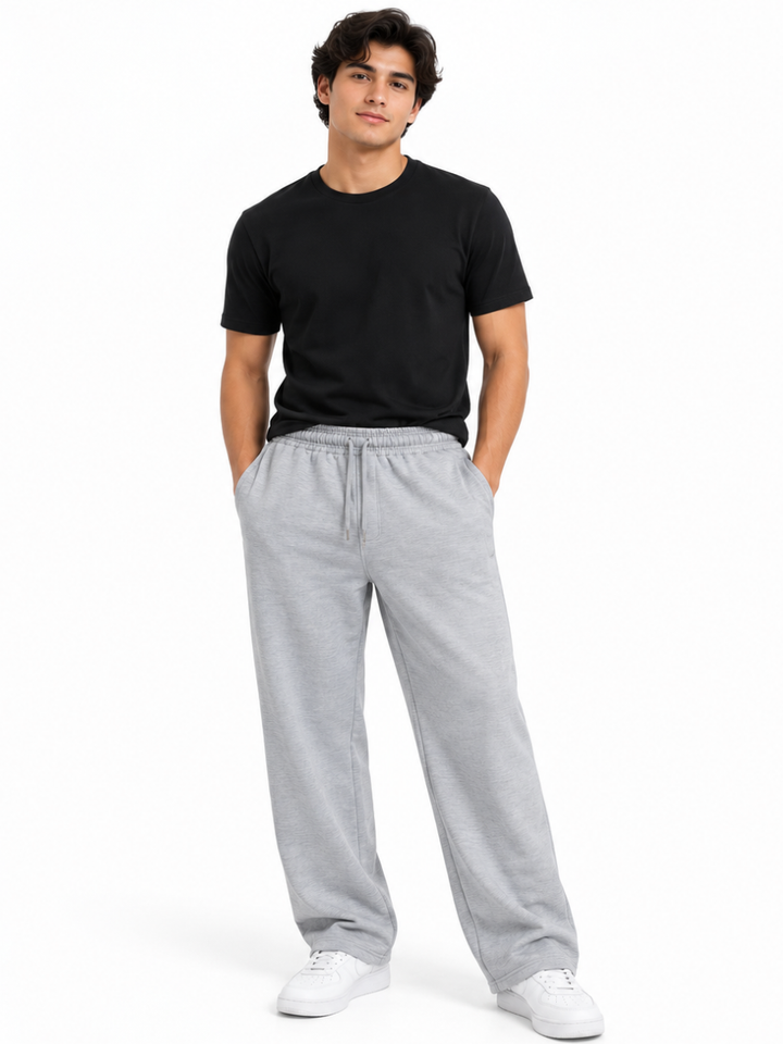 Pantalón French Terry Hombre Gris Melange | Recto Cómodo Casual | ENKI