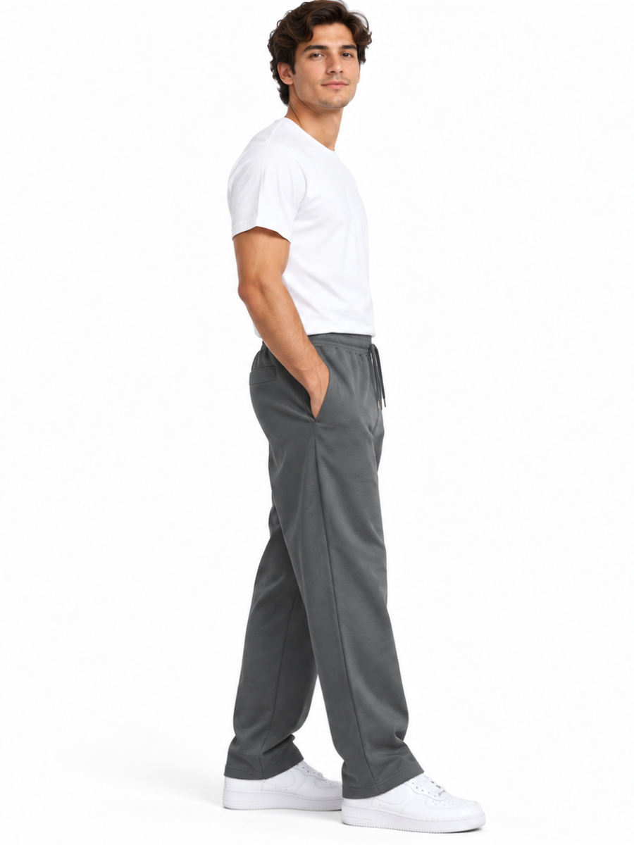 Pantalón French Terry Hombre Gris Oscuro | Recto Cómodo Casual | ENKI