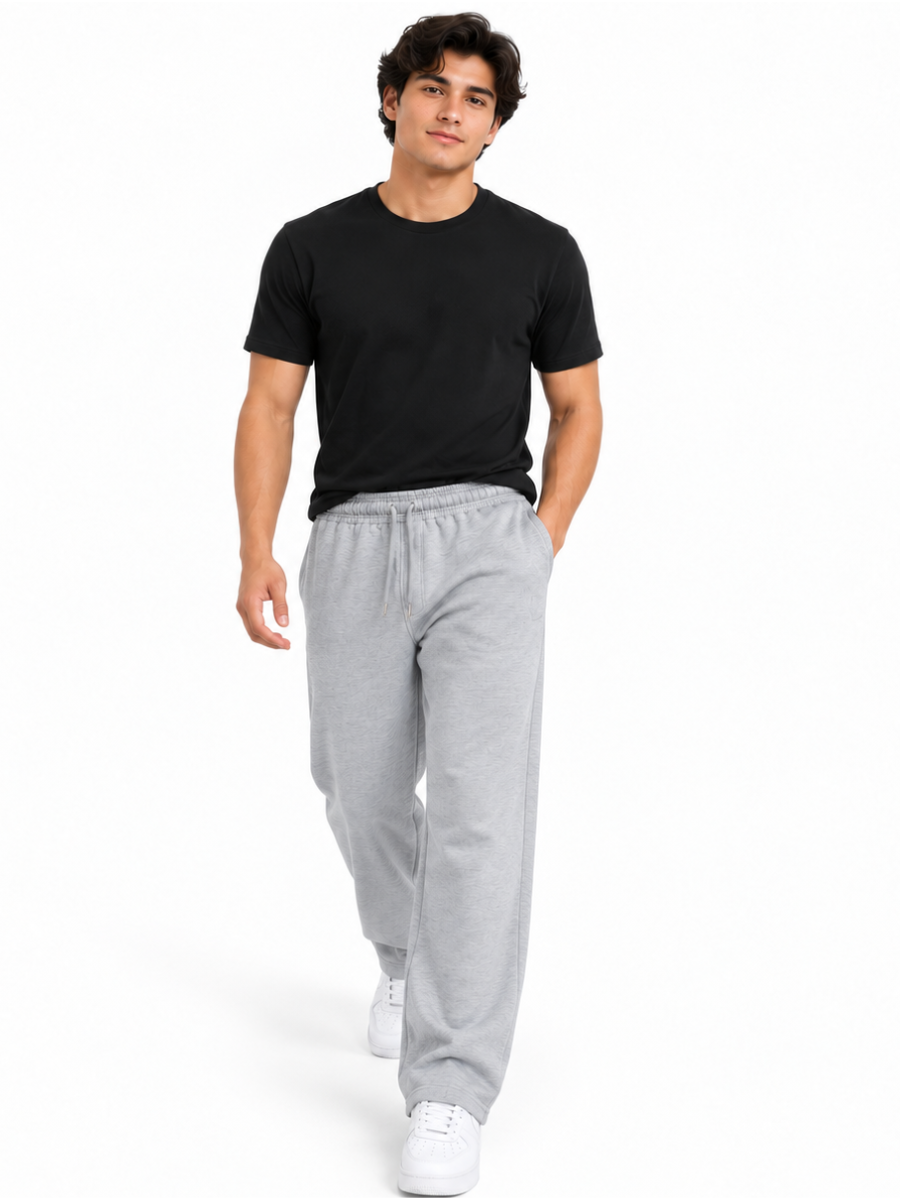 Pantalón French Terry Hombre Gris Melange | Recto Cómodo Casual | ENKI