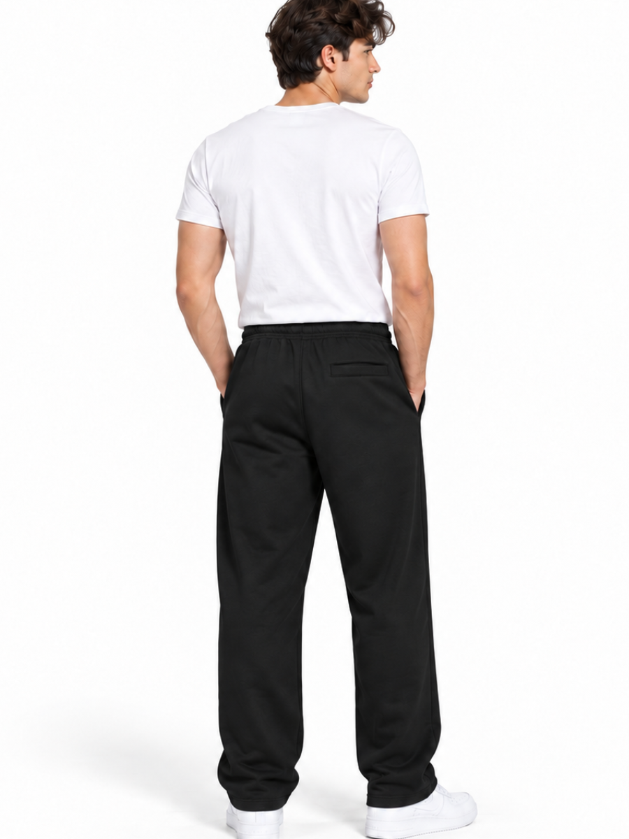 Pantalón French Terry Hombre Negro | Recto Cómodo Casual | ENKI
