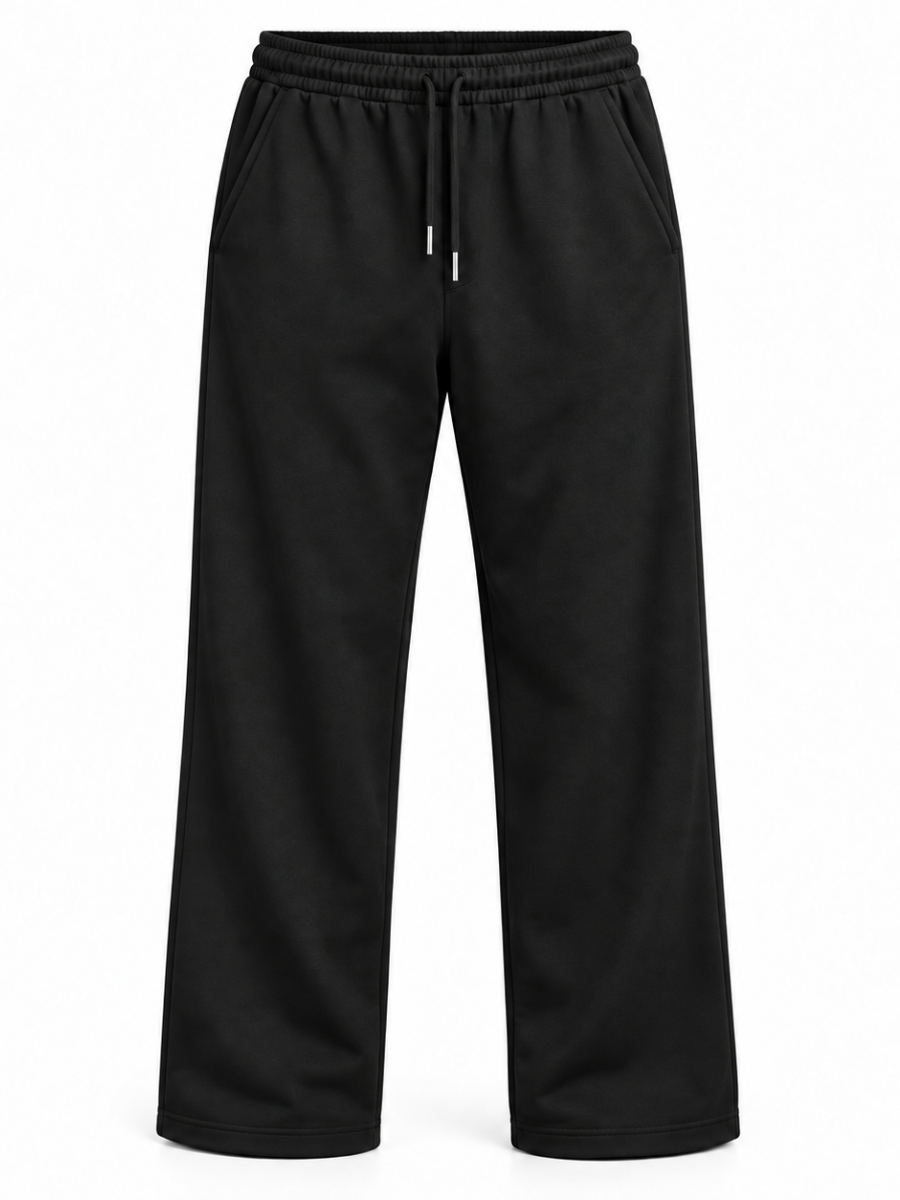Pantalón French Terry Hombre Negro | Recto Cómodo Casual | ENKI