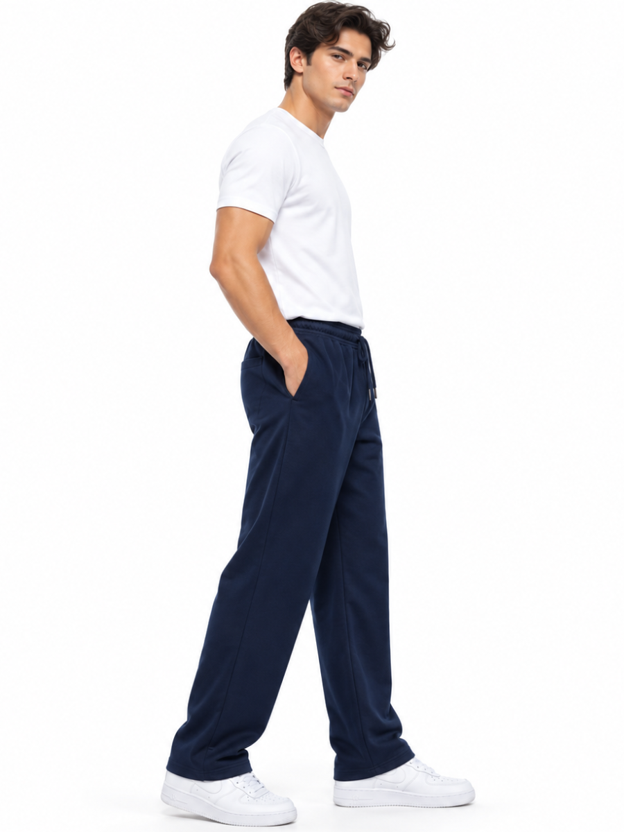 Pantalón French Terry Hombre Azul | Recto Cómodo Casual | ENKI