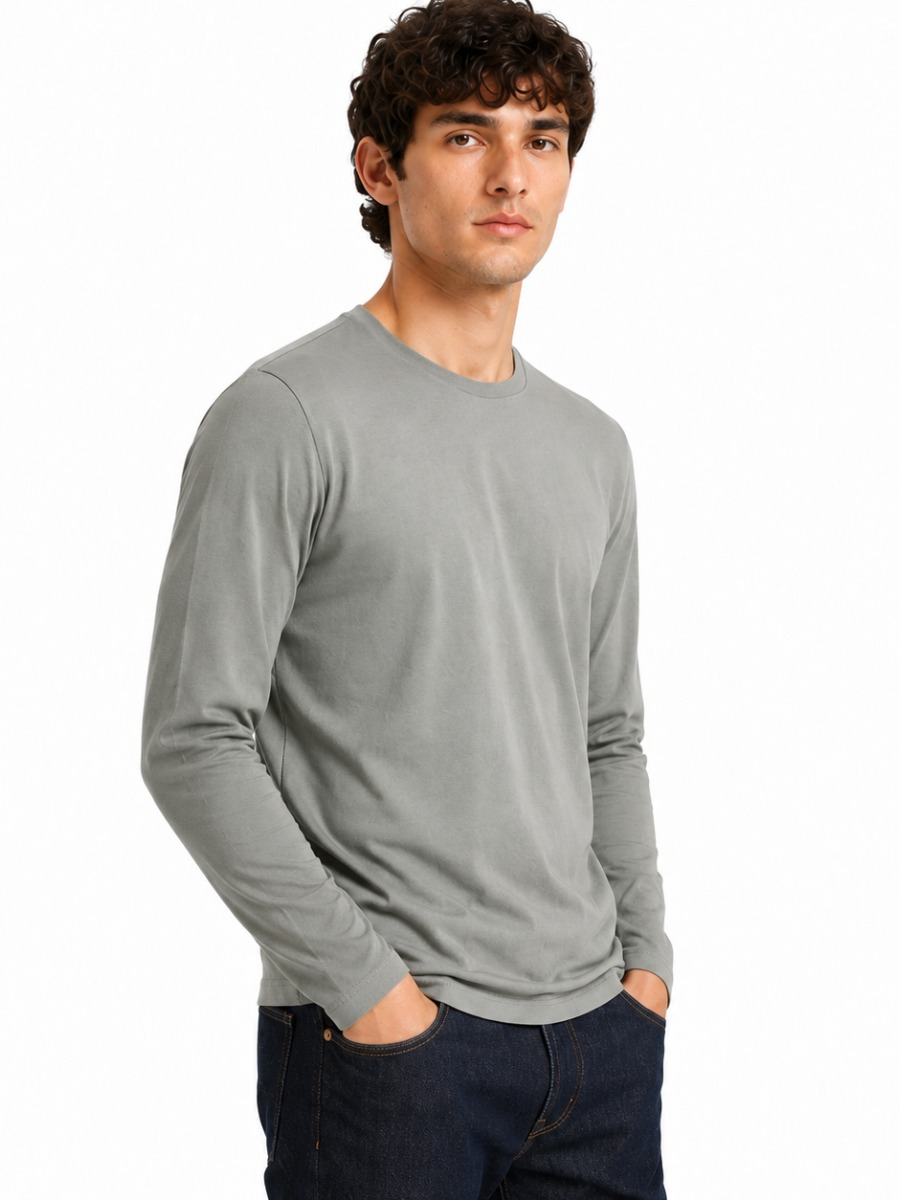 Polo Manga Larga Slim Fit Hombre Gris | Básico Algodón Cuello Redondo | ENKI ModaStyle