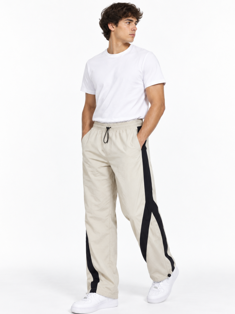 Pantalón Edge Line Baggy para Hombre | Tela Mojada Color Hueso