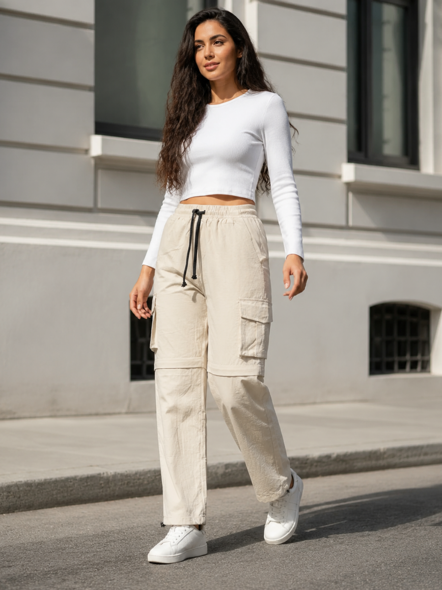 Pantalón Cargo Convertible Parachute para Mujer | Pack x2 Hueso + Verde Militar | Tela Mojada