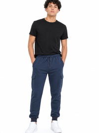 Jogger Cargo Azul Denim — Algodón Franela | Rib en Bota | Hombre | ENKI