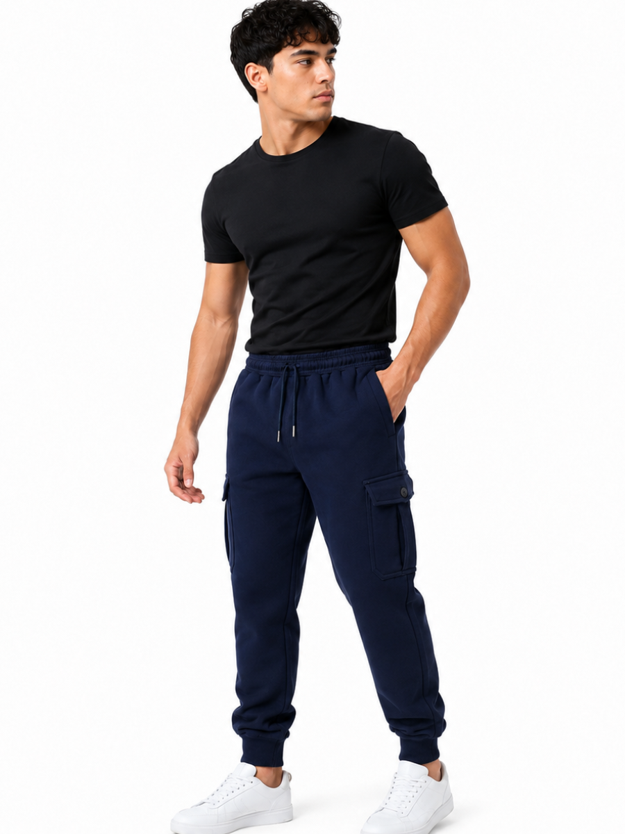Jogger Cargo Azul Marino — Algodón Franela | Hombre | ENKI