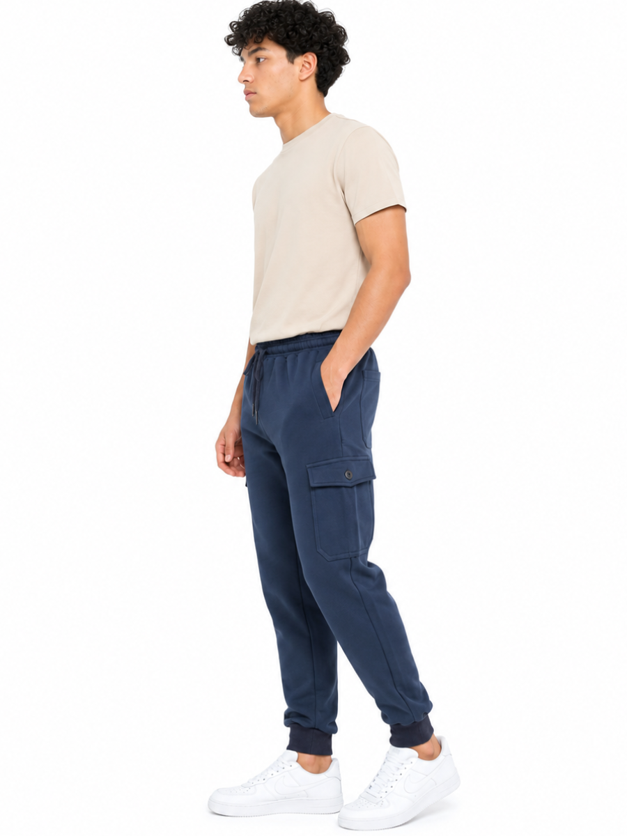 Jogger Cargo Azul Denim — Algodón Franela | Rib en Bota | Hombre | ENKI