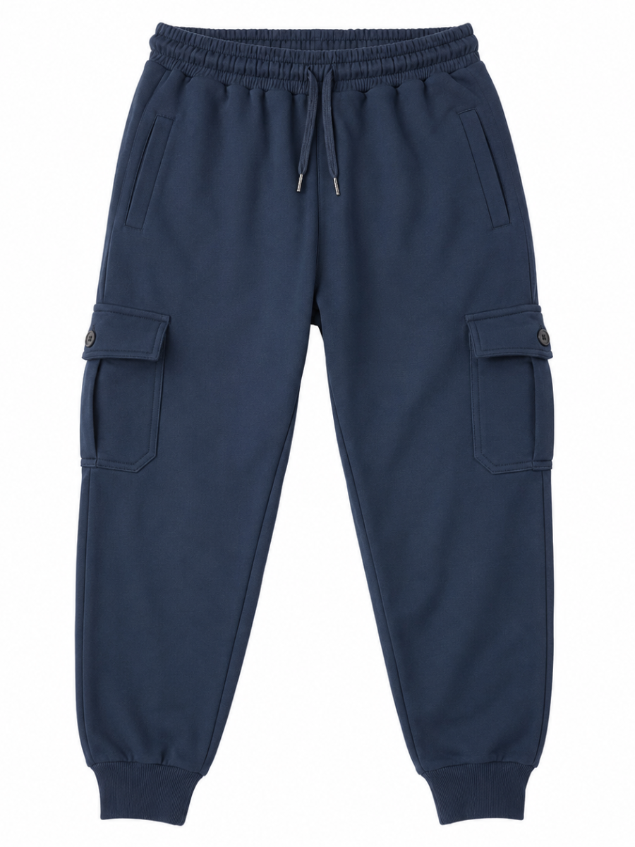 Jogger Cargo Azul Denim — Algodón Franela | Rib en Bota | Hombre | ENKI
