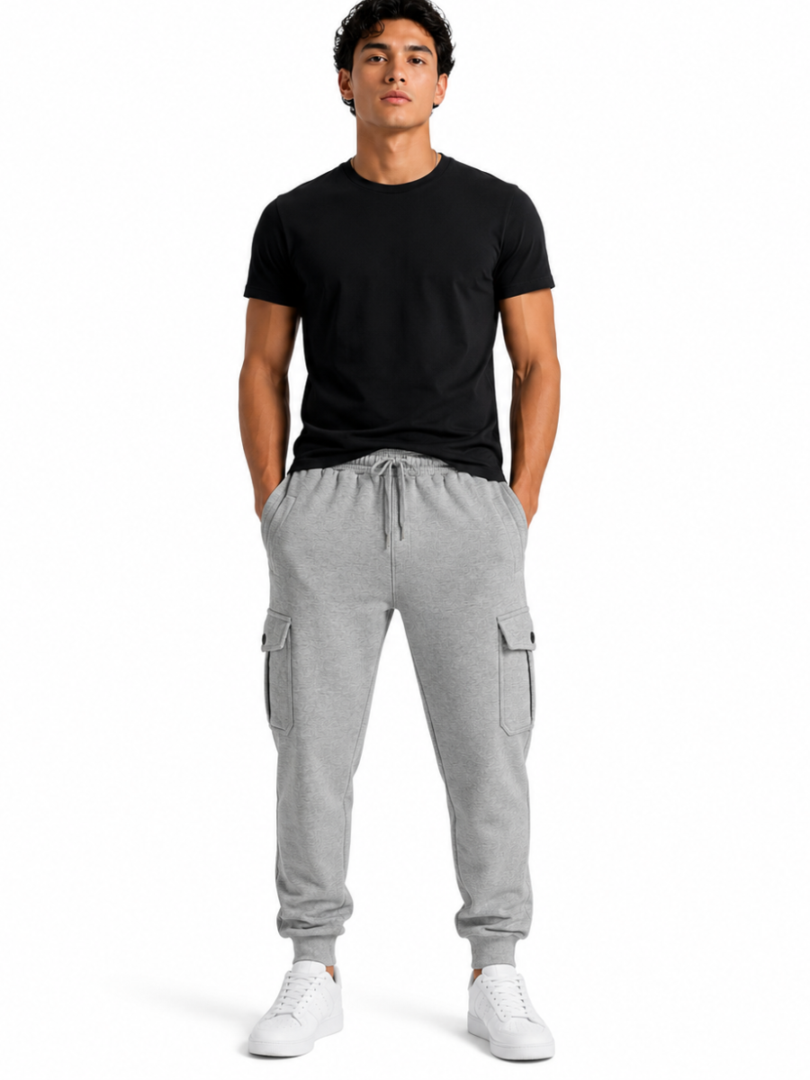 Jogger Cargo Gris — Algodón Franela | Rib en Bota | Hombre | ENKI