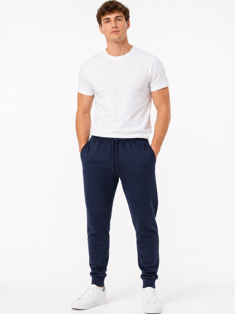 Jogger French Terry Azul Marino Hombre ENKI — Vista frontal