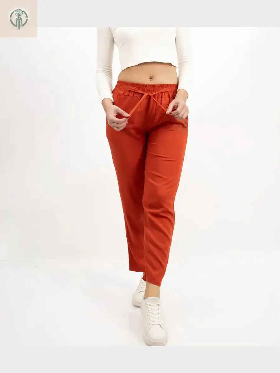 Pantalón Chalis Mujer Naranja Tela Ligera Caída Fluida