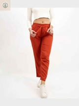 Pantalón Chalis Mujer Naranja Tela Ligera Caída Fluida 3