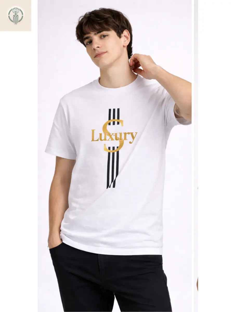 Polo de Hombre Lujo Blanco Algodón Jersey Cuello Redondo