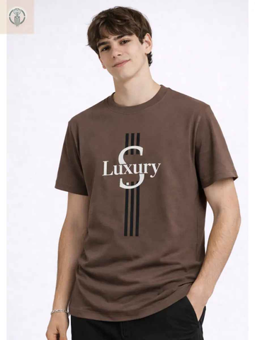 Polo Hombre Marrón Lujo de Algodón Jersey Cuello Redondo