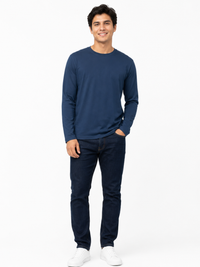 Polo Cuello Redondo Manga Larga Azul Navy Algodón Jersey Hombre
