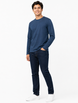 Polo Cuello Redondo Manga Larga Azul Navy Algodón Jersey Hombre 3
