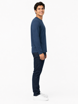 Polo Cuello Redondo Manga Larga Azul Navy Algodón Jersey Hombre 5