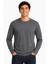 Polo Cuello Redondo Manga Larga Gris Oscuro Algodón Jersey Hombre 5
