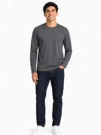 Polo Cuello Redondo Manga Larga Gris Oscuro Algodón Jersey Hombre