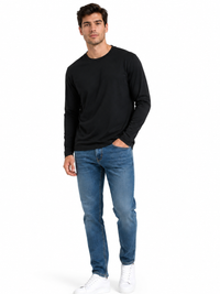 Polo Cuello Redondo Manga Larga Negro Algodón Jersey Hombre