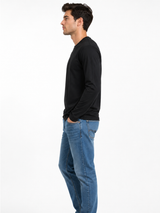 Polo Cuello Redondo Manga Larga Negro Algodón Jersey Hombre 4