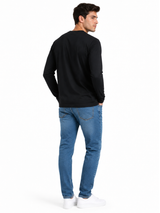 Polo Cuello Redondo Manga Larga Negro Algodón Jersey Hombre 6