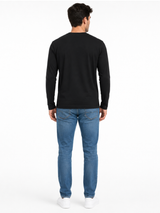 Polo Cuello Redondo Manga Larga Negro Algodón Jersey Hombre 3