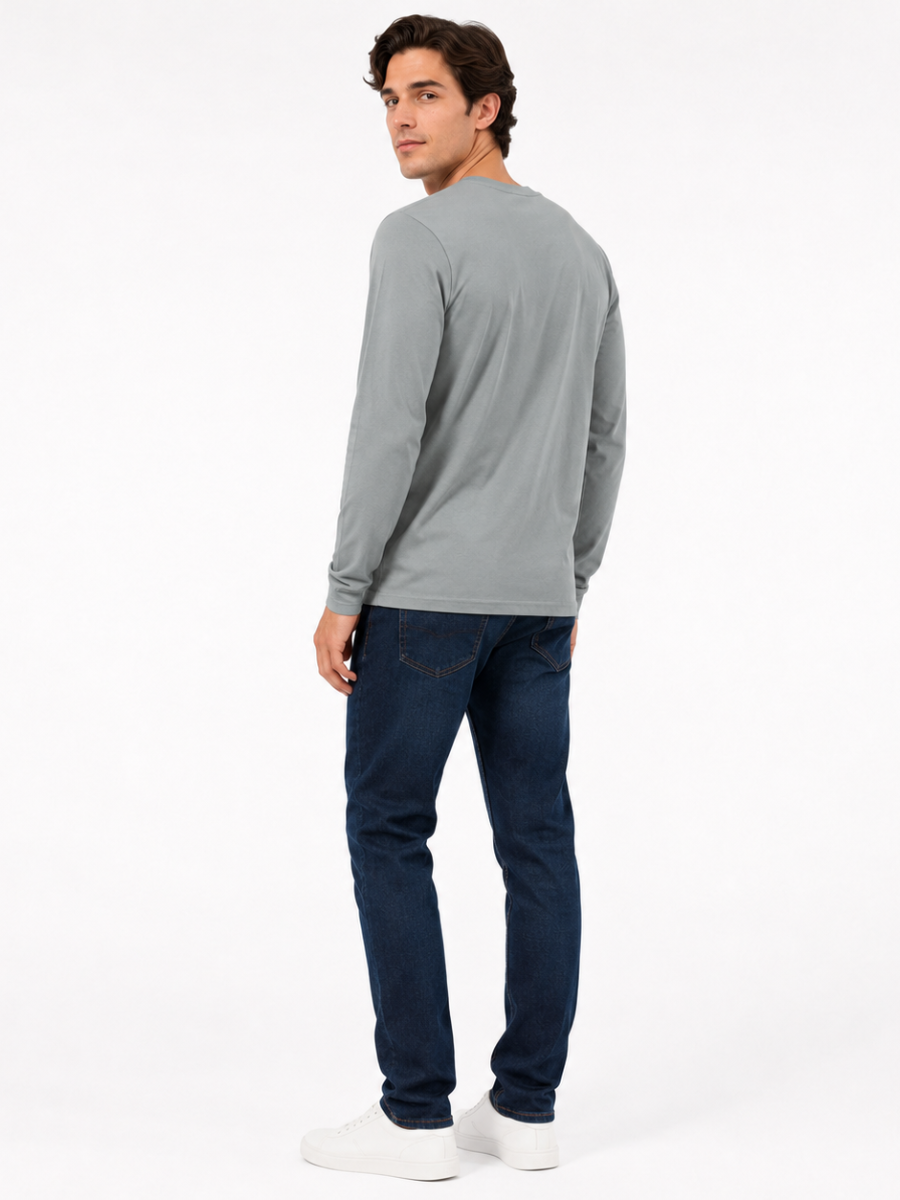 Polo Cuello Redondo Manga Larga Plomo Algodón Jersey Hombre