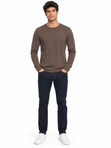 Polo Cuello Redondo Manga Larga Topo Algodón Jersey Hombre