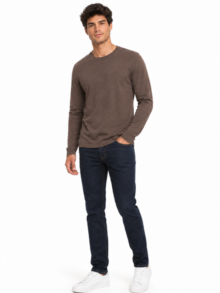 Polo Cuello Redondo Manga Larga Topo Algodón Jersey Hombre