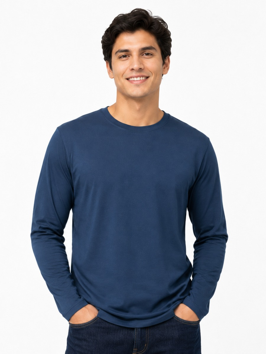 Polo Manga Larga Slim Fit Hombre Navy | Básico Algodón Cuello Redondo | ENKI ModaStyle