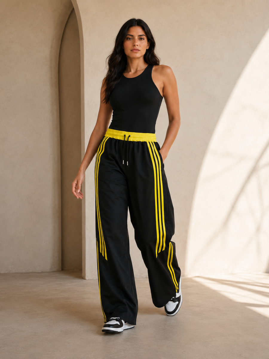 Pantalón Deportivo Parachute Tela Nova Mujer | Franjas Laterales Bicolor | ENKI