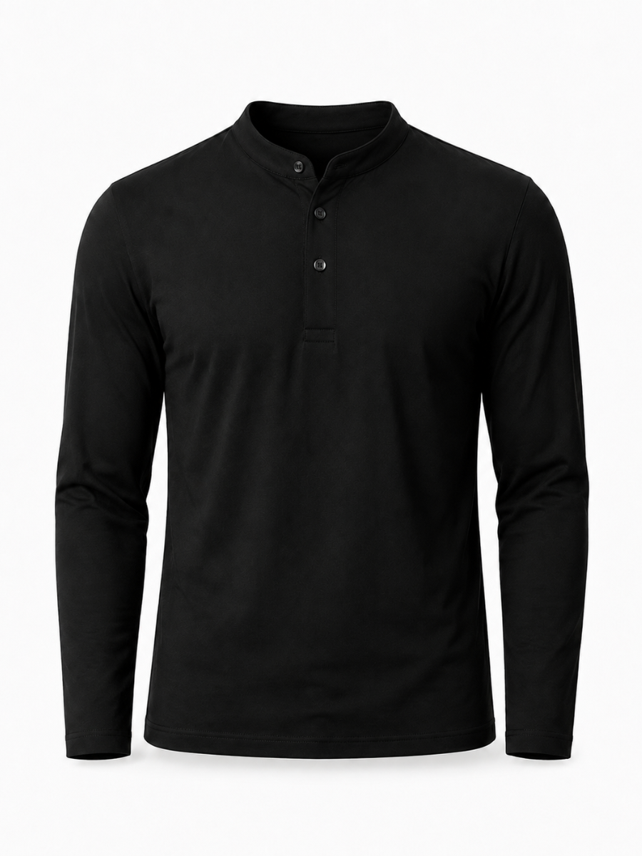 Polo Manga Larga Cuello Mao Hombre Color Negro | Classic Fit | ENKI ModaStyle