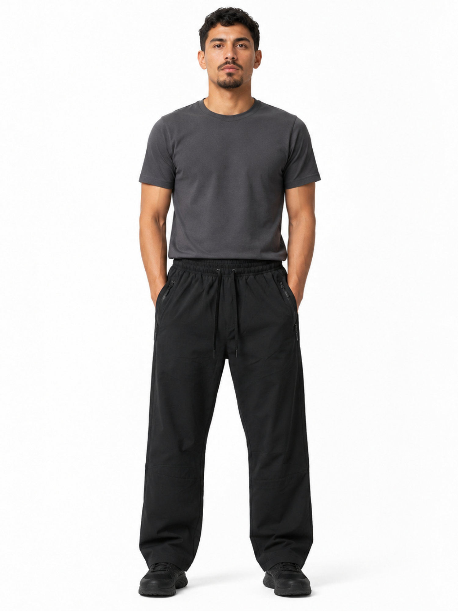 Pantalón deportivo recto hombre NEGRO detalle de malla interna