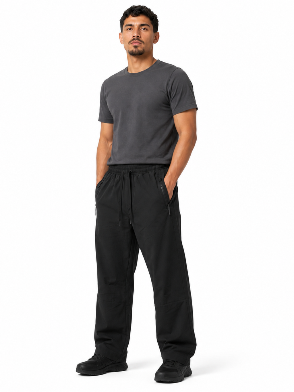 Pantalón deportivo recto hombre NEGRO detalle de malla interna