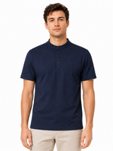 Polo Cuello Mao Azul Navy Algodón Jersey Hombre 3
