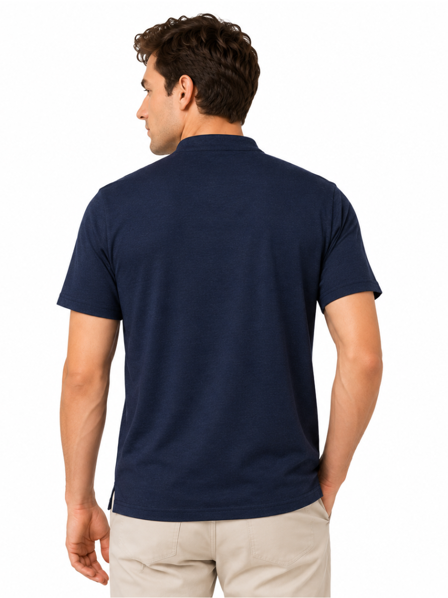 Polo Cuello Mao Azul Navy Algodón Jersey Hombre