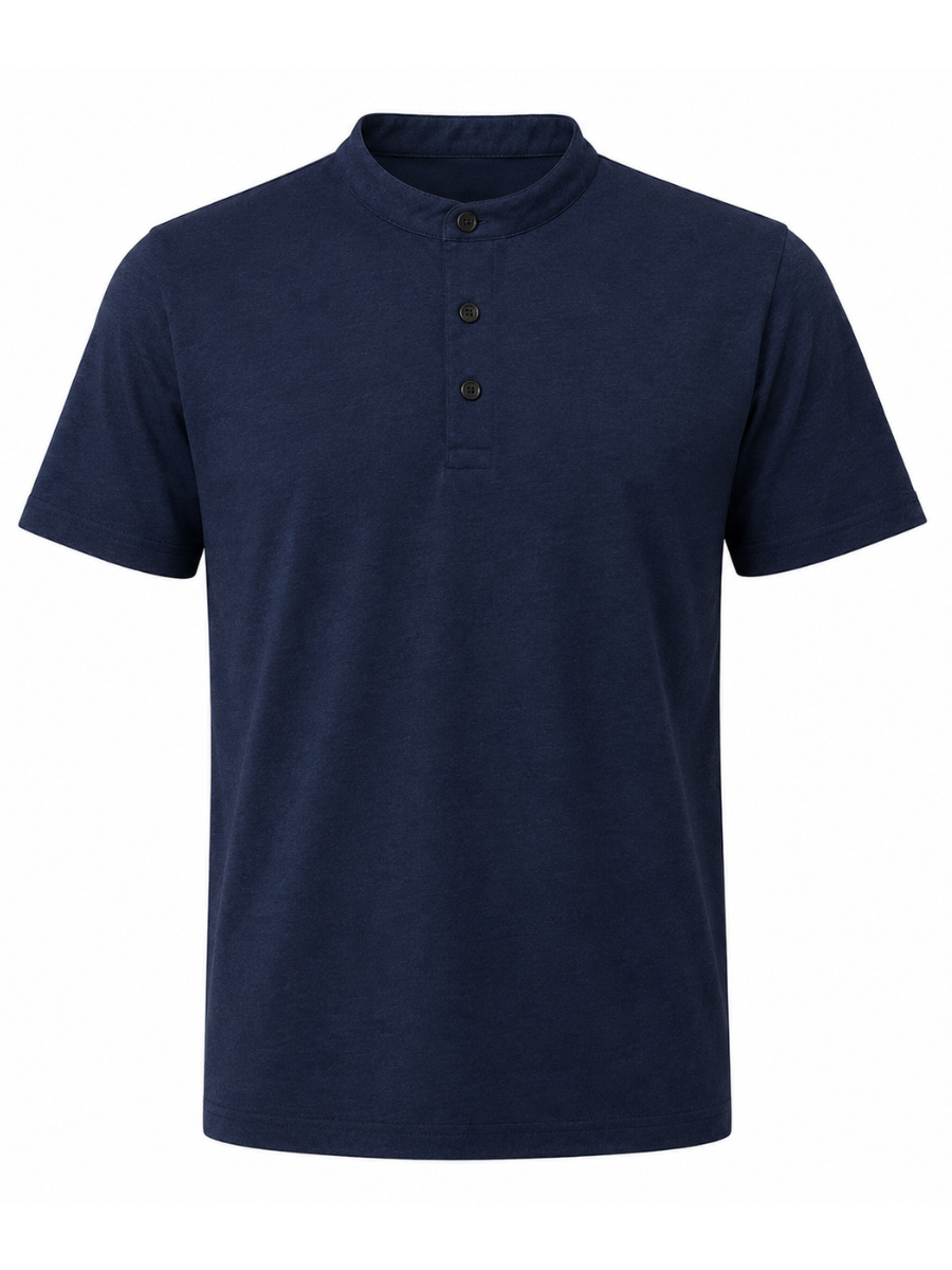 Polo Cuello Mao Azul Navy Algodón Jersey Hombre