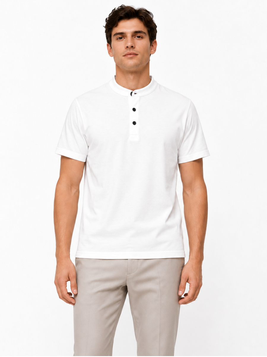 Polo Cuello Mao Blanco Algodón Jersey Hombre