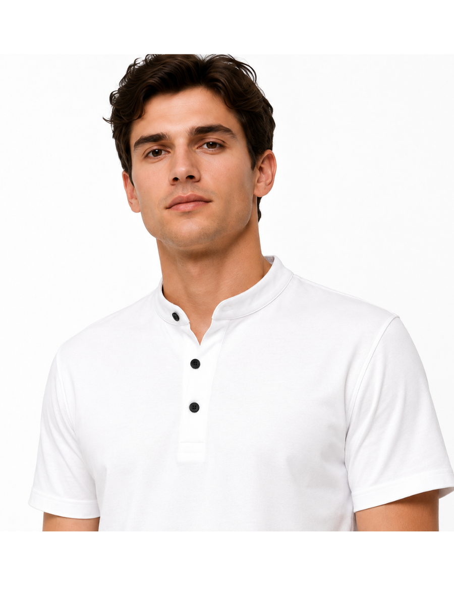 Polo Cuello Mao Blanco Algodón Jersey Hombre