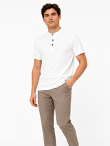 Polo Cuello Mao Blanco Algodón Jersey Hombre 1