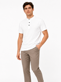 Polo Cuello Mao Blanco Algodón Jersey Hombre