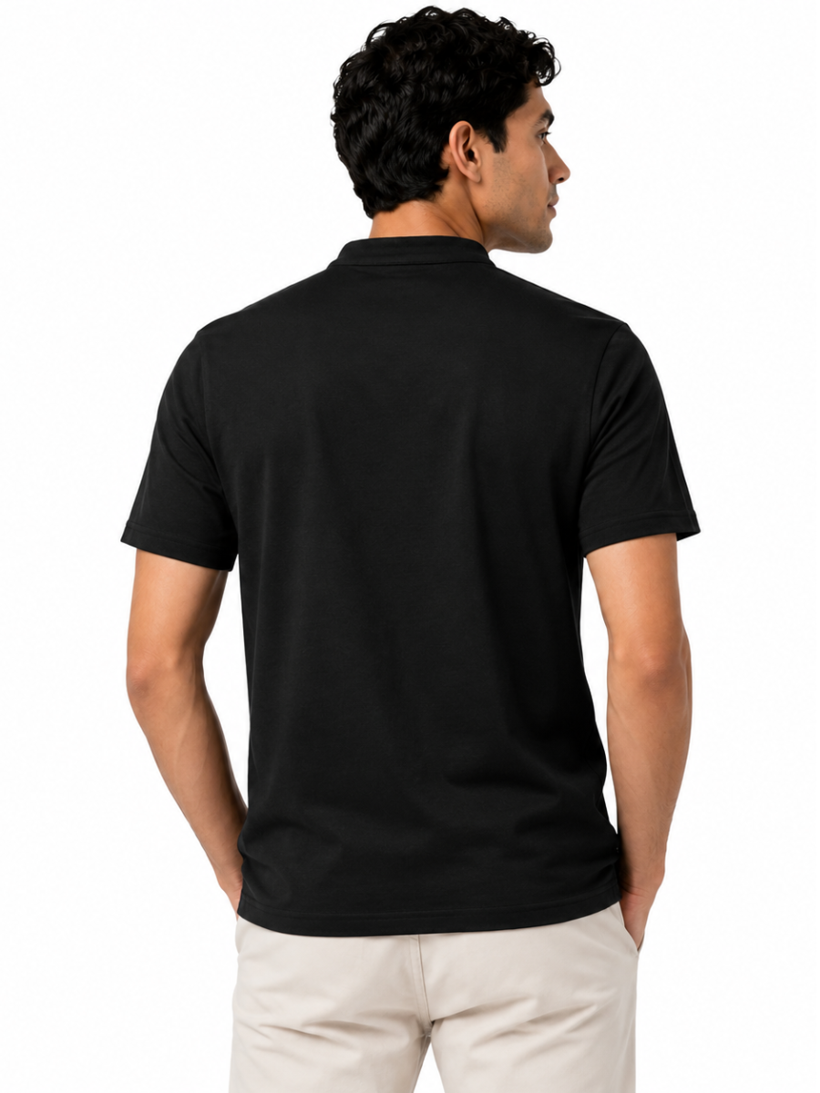 Polo Cuello Mao Negro Algodón Jersey Hombre