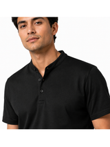 Polo Cuello Mao Negro Algodón Jersey Hombre 6