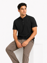Polo Cuello Mao Negro Algodón Jersey Hombre 3