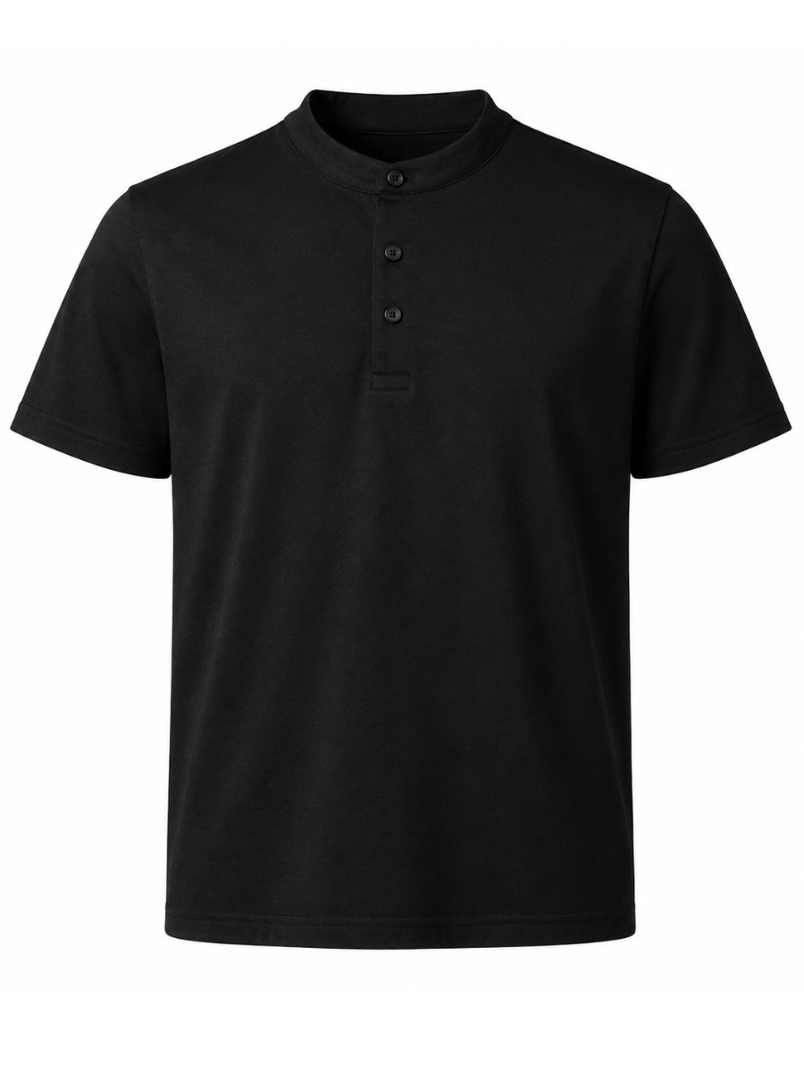 Polo Cuello Mao Negro Algodón Jersey Hombre