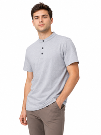 Polo Cuello Mao Gris Melange Algodón Jersey Hombre