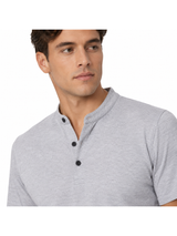 Polo Cuello Mao Gris Melange Algodón Jersey Hombre 4