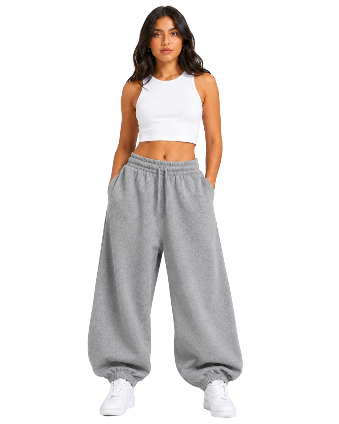 Jogger Oversized Mujer Gris Melange Franela Deli